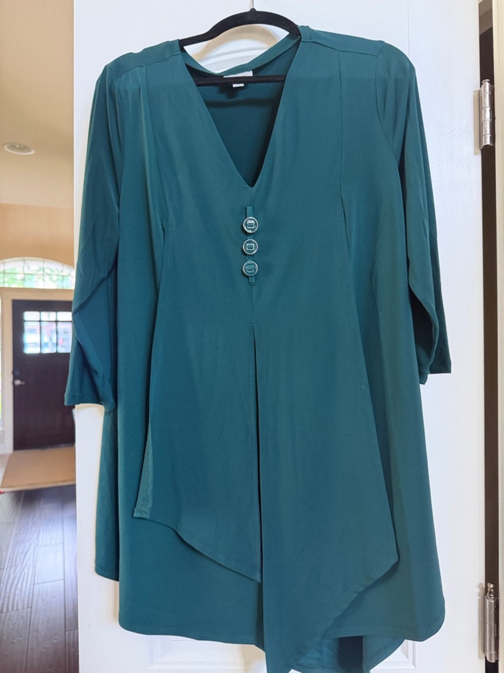 Avenue Teal V-Neck Tunic with Button Front